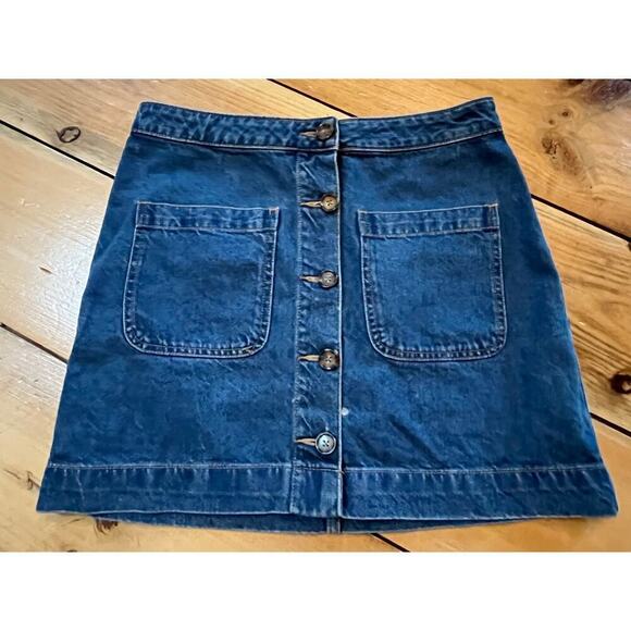We the free Free People women's denim jean button skirt. pockets.high rise sz 29 - Picture 1 of 6